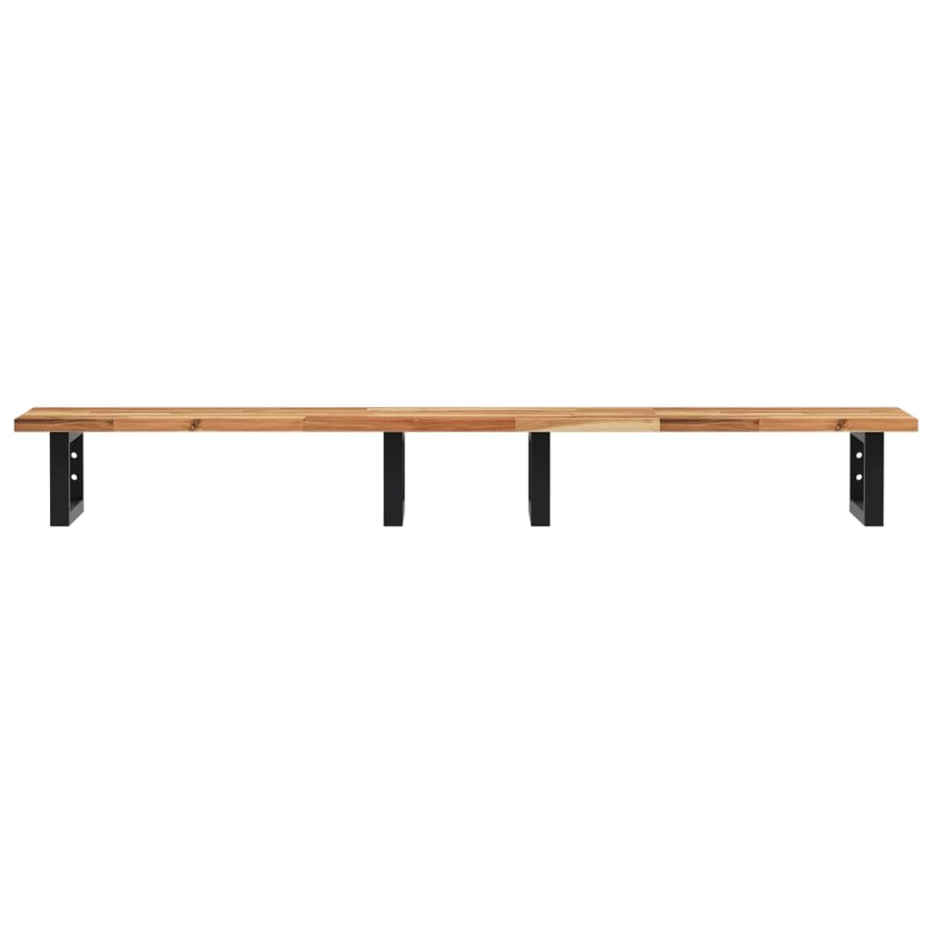 Waschtischplatte mit Wandhalterung, 160x40 cm, Waschbeckenregal aus massivem Akazienholz und Stahl, Konsole für Badezimmer, Schwarz, stabile Wandmontage