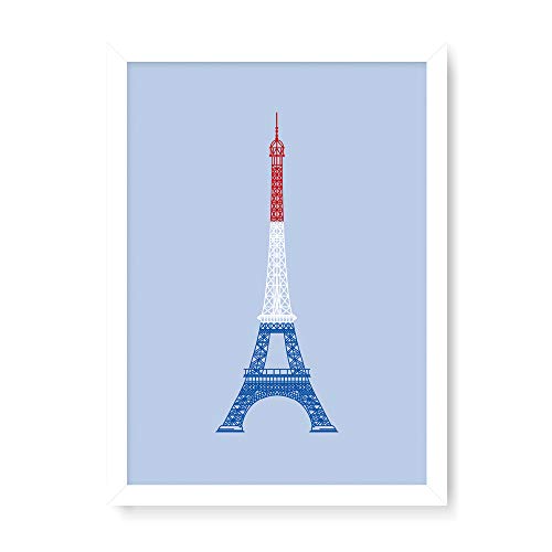 Arte Maníacos Quadro Decorativo Torre Eiffel Colorida - 23x16,25cm (Moldura em laca branca)