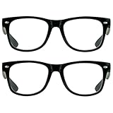 proSPORT Retro Square Reading Glasses +1.25, 2 Pack Black | Full Lens Readers UV Protection Vintage Frame Men & Women