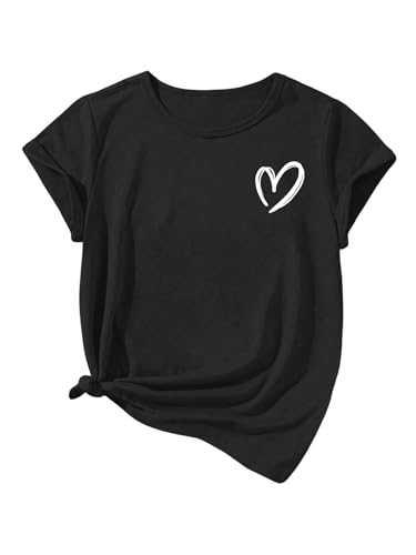 Image of Milumia Girl's Heart Print Short Sleeve Tee Crew Neck Going Out Basic T Shirt Tops