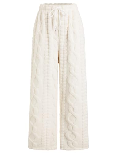 Image of ZAFUL Women's Fuzzy Plush Pajama Pants Wide Leg Pj Bottoms Lounge Pants | Soft Fluffy Sleep Pants Drawstring Elastic Waist Teddy Pjs for Women No Pockets