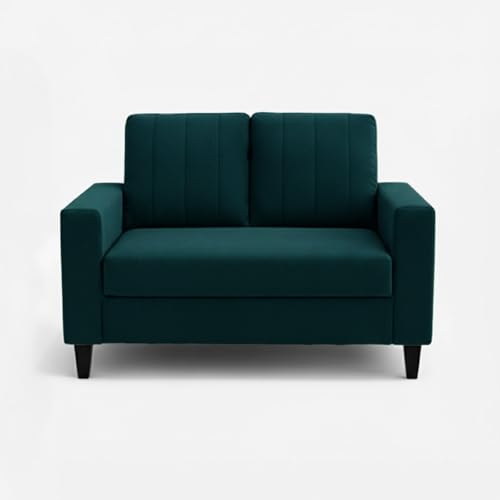 Image of Hendrick Plush Velvet 3 Seater + 2 Seater Sofa Set | Silken Velvet Suede Upholstery | Designer Sofa Set for Living Room & Office Spaces (Green Teal)