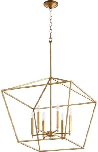 Quorum 644-6-74 Transitional Six Light Chandelier from Gabriel Collection in Gold, Champ, Gld Leaf Finish,