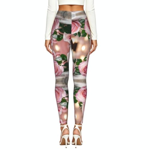 Leggings con estampado de rosas rojas y compresión suave para mujer 3