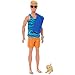 Barbie Ken Doll with Surfboard and Pet Puppy, Poseable Blonde Ken Beach Doll with Themed Accessories Like Towel, HPT50
