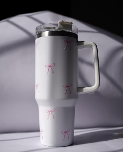 Image of 1200ML Stainless Steel Tumbler Hot and Cold with Handle and Lid and 2 Straws, Double Insulated Cup Leak Proof Mug Cupholder for Gym, Travelling (Cranberry)