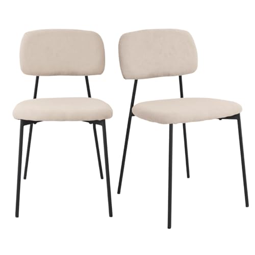 Meubletmoi - Juego de 2 sillas de comedor de tela suave, color beige turrón con patas de metal, color negro - Confort y elegancia retro - Delilah