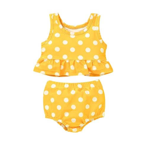 Bañador Niña 0-5 Años Natacion Bikini Bebe Playa Traje de Baño 2 Piezas Conjunto Camiseta Tirantes Volantes y Bragas Alta Tankini Piscina Lunares Retro Deportivo Vacaciones (Amarillo, 3-4 años)