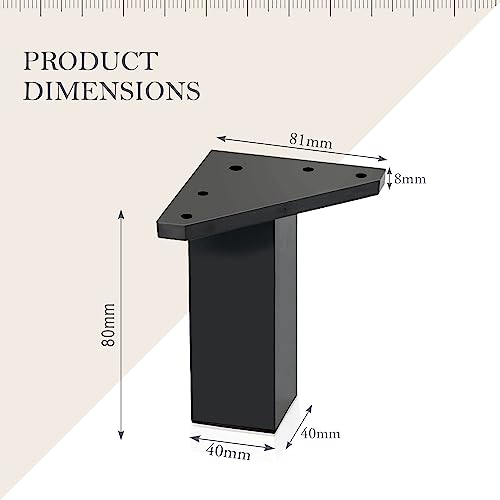 Kukicu ✮ Furniture Legs ✮ Set of 4 Legs, Screws Included, Black Colour, Height: 4 inches/10 cm - Image 2