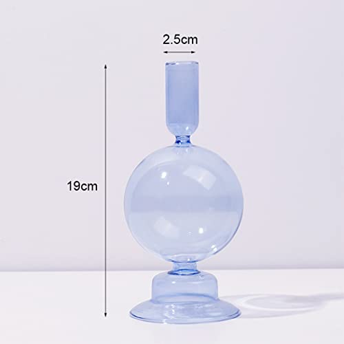 Blue Glass Candlestick Holders Taper Candle Holders Clear Glass Candle Holders for Wedding, Festival, Party