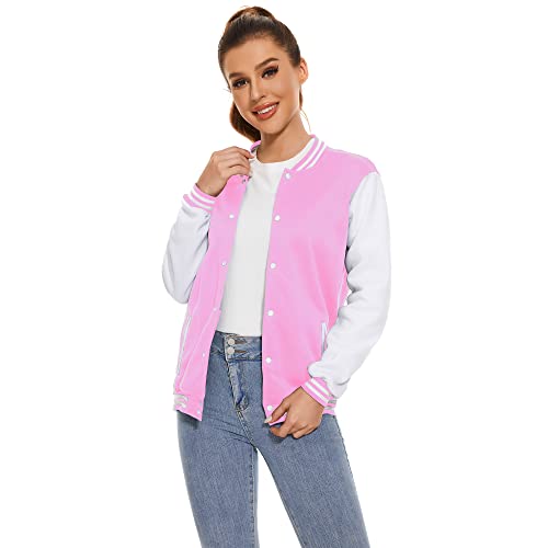 Image of Varsity Jacket Women Men's Baseball School Uniform Button Up Unsex Adult Long Sleeve Coat Fashion Jacket