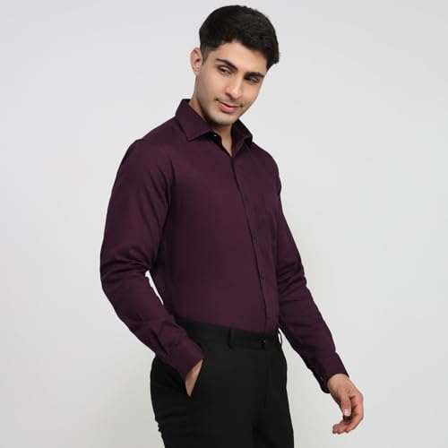 Image of Raymond Men Slim Fit Solid Pattern Pure Cotton Semi Cutaway Collar Full Sleeve Formal Shirt