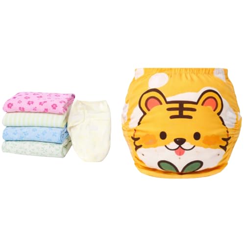 Image of Miniworld Baby Swaddle Wrap Cotton Fabric Pastel Pink Floral 0-6 Months with Washable Cloth Diaper Cotton Yellow Animal Print Adjustable Size Combo Set