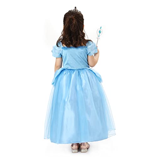 Sincere Party Girl's Blue Princess Fancy Dress with Crown and Wand, Princess Dress Up Costume for Girl's 2-3 years - Image 4