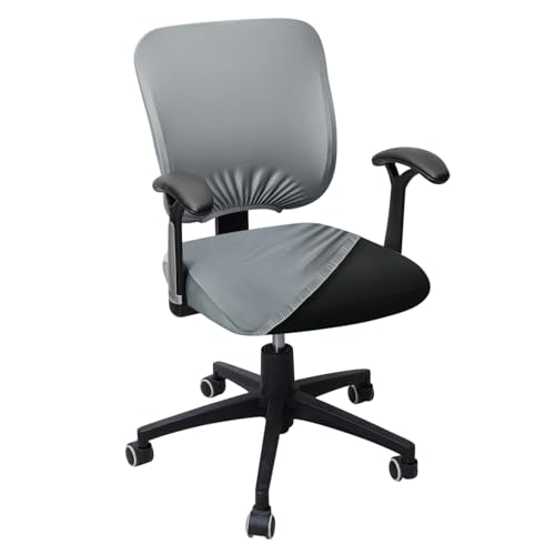 Image of HOKIPO 'SereneSolids' 140 GSM Office Chair Cover for Task Chair - 140 GSM Stretchable Fabric - Washable & Anti-Slip - Fits Small Office Chairs Without Headrest, Smokey Grey (AR-5224-SGRY)