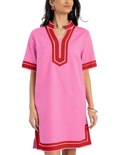 QIBABU Linen Dress for Women Color Block Swimsuit Coverup Casual Shirt Dress with Pockets