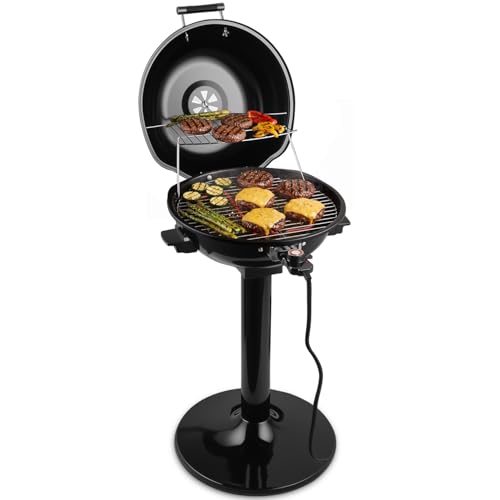 Electric Grill Outdoor, CUSIMAX Electric BBQ Grill, 1600W Portable BBQ with Lid for Cookouts, BBQ Gatherings, Small Spaces, Adjustable Heat, Removable Stand Grill, Oil Collector