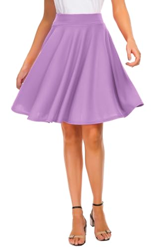 Image of EXCHIC Women's Casual Stretchy Flared Mini Skater Skirt Basic A-Line Pleated Midi Skirt