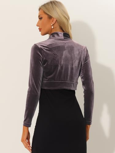 Image of Allegra K Women's Long Sleeve Velvet Shrug Cocktail Party Open Front Cropped Bolero Cardigan Top