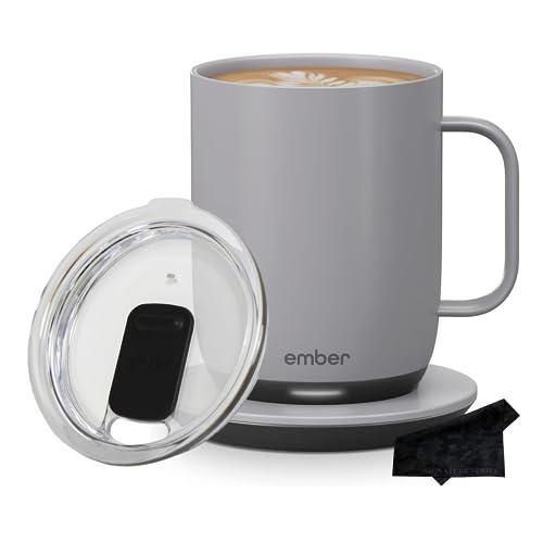 Ember Temperature Control Smart Mug 2, 14oz Gray, App Controlled Heated Coffee Cup | Double Your Battery Life When You Pair Mug with an Ember Sliding Lid and Signature Series Microfiber Cloth