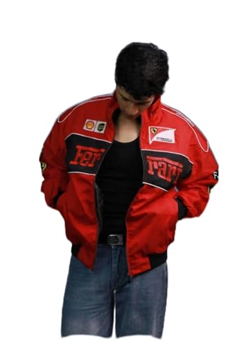 Image of UrbanVibes Red F1 Speed Printed Jacket | Motorsport & Streetwear Fusion | Racing Jacket with Patches, Full Zip Hooded Motorsport Style Outerwear RED