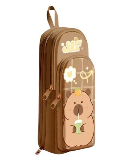 Image of Invite Capybara Pencil Case - 3 Compartment Large Capacity Aesthetic Pen Pencil Pouch for Girls | Cute Multifunctional Stationery Organizer for School & Office (Capybara Pencil Pouch)