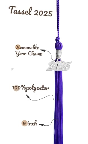 Image of Graduation Single Color Tassel with Date Drop 2025(Purple Tassel,Silver Charm)