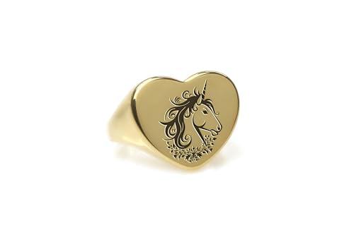 Bague licorne gravée avec motif coeur résistant aux rayures - 5