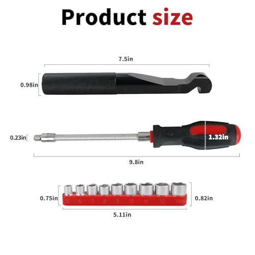 Image of Belt Changing Removal Tools Kit Compatible with Polaris 800 900 S 1000 XP XP4 General 1000, Clutch Cover Removal Tool with Flexible Driver Reversible Sockets 5mm-13mm, Black