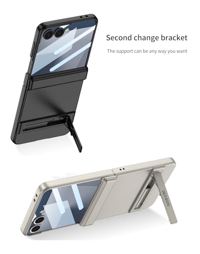 Image of Midkart Magnetic Cover Compatible with Samsung Galaxy Z Flip 7 Release 2025 Hinge Protection Kickstand Hard PC with Front Glass Cover 360-degree Protection, Black