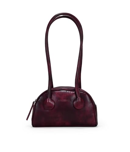 BOSANOVA Bolso de Hombro para Mujer Estilo Bowling con cantoneras Decorativas y Asas largas Planas de Colgar al Hombro. Cierre con Cremallera metálica. Burdeos U