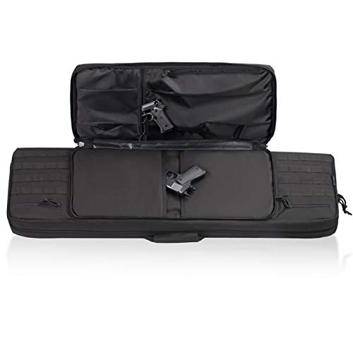 HUNTSEN Double Rifle Bag Soft Outdoor Tactical Carbine Cases Padded Gun Case Bag 36” with Adjustable Sling, Multiple Pouches