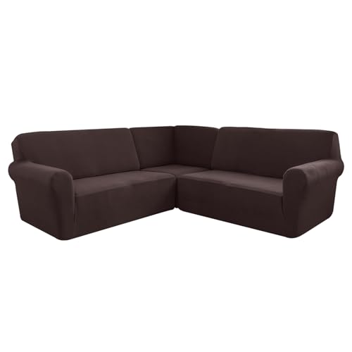 GUYIRT Funda Sofa Rinconera 5 Plazas Ajustable Funda para Sofá En L Funda Rinconera Sofa Elastica Funda De Sofa Anti Gatos Antideslizante Lavable (café)