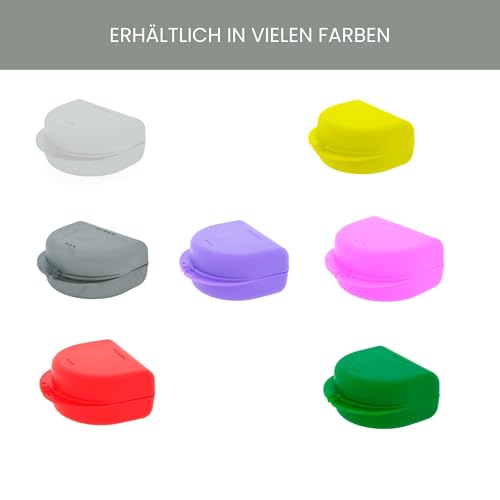 Dr. Bauer's Zahnspangenbox, KFO-Dose, Hygienische Aufbewahrungsbox für Zahnspangen, Prothesen, mit Luftlöchern (Silber, 4,10cm hoch)