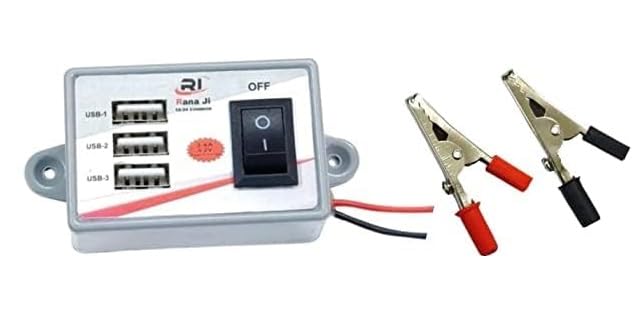 S P (1 Pc) 12v-24v Auto Motorcycle 3 USB Socket Power Adapter Mobile Phone Charger for Bike, Car, Truck, Minibus 12v DC Mobile Charger with Clip Red/Black