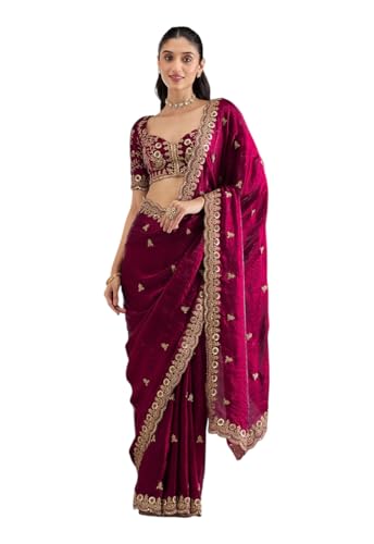Image of Yashika Women's Organza Satin Butti Work With Zari Lace Border Embroidered Saree| Women Sari