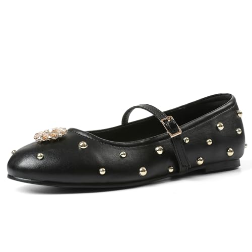 Mesh Ballet Flats for Women Crystal Rhinestone Mary Jane Shoes Comfortable Round Toe Ballerina Flats with Stretch Strap Trendy
