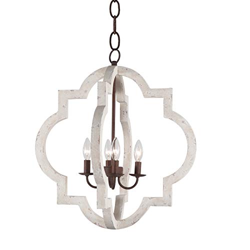 Farmhouse Vintage Orb Wooden Chandelier Light Fixture,Distressed Chic 4-Light Rustic Wood and Metal Chandeliers Dining Room Pendant Light Fixtures for Living Room, Kitchen Island, Foyer