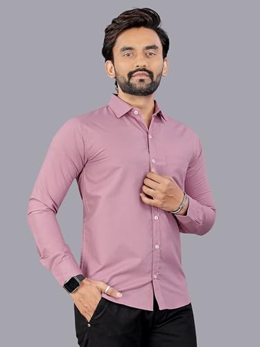 Image of MILDIN Men's Pure Cotton Striped Printed Shirt with Spread Collared Neck Full Sleeve Curved Hemline Button Closure and Regular Fit | Shirt for Man