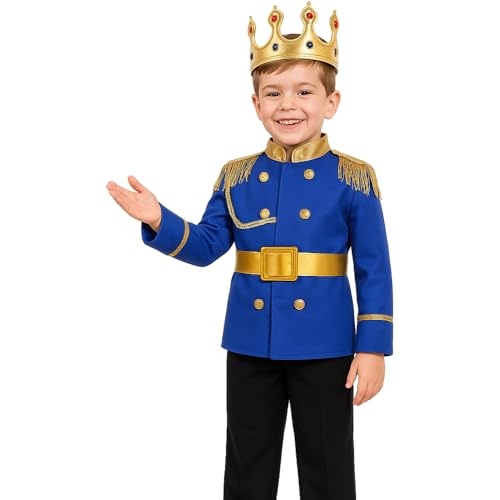 Gorkonpy Prince Costume for Boys Halloween Kids Prince Charming Costume for Toddler Boys (Blue 5-6 Years)
