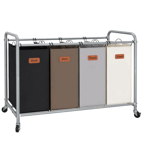 STORAGE MANIAC Laundry Sorter 4 Section, 47.5 Gal Laundry Cart with Wheels