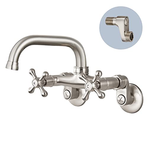 Lowest Price Airuida Wall Mounted Faucet Kitchen Brushed Nickel 6 Inch(15cm) Spout Reach Adjustable Center Double Cross Handles 3 Inch to 9 Inch Hot and Cold Water Mixer Tap 360 Rotatable Faucet