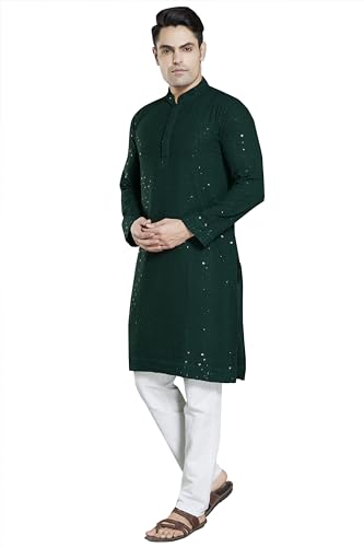 Image of DIVISIVE Men's Sequince Embroidered Cotton Blend Slim Fit Kurta Pyjama Set