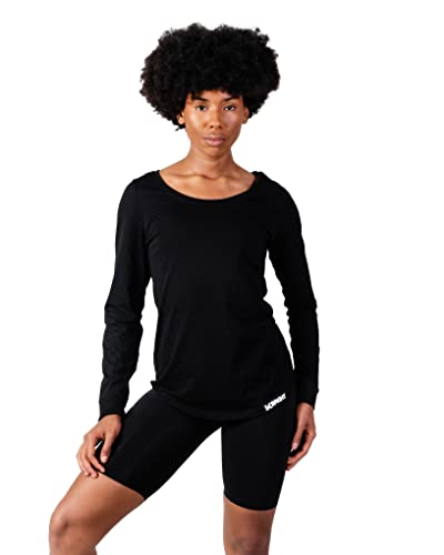 K-BRIGHT Langarmshirt Damen Basic Langarm Nachhaltig Bio Baumwolle Damen Oberteil Sommer Sportshirt Funktionsshirt Longsleeve Damen Vegan GOTS (Schwarz, L)