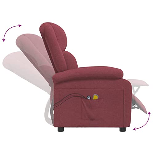vidaXL Massagesessel, Sessel Verstellbar Elektrisch, Relaxsessel mit Liegefunktion Vibrationsfunktion, Fernsehsessel Ohrensessel Liegesessel, Weinrot Stoff – Bild 8
