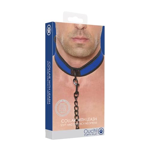 OUCH Puppy Play Neopren-Halsband mit Leine, Azul