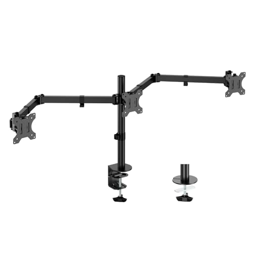 UPGRAVITY Triple Monitor Desk Mount,Three Monitors Stand Fits 3 Screens up to 27 inch,Load Bearing 17.6 lbs Per Arm,Fully Adjustable,Clamp & Grommet Mount,VESA Mount 75x75/100x100mm