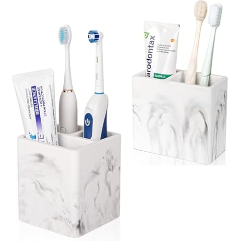 Diatomite Toothbrush Holders for Bathrooms, Electric Toothbrush and Toothpaste Holder Tooth Brush Organizer for Bathroom Countertop, Shower, Vanity - Marble White Cover