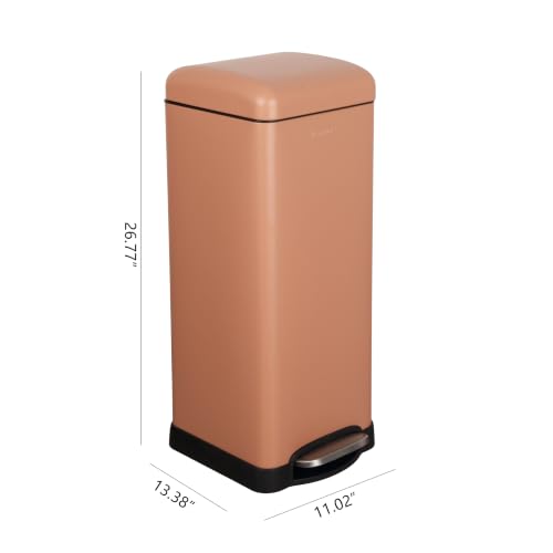 Image of happimess Betty 8 Gal Step Trash Can Soft-Close Lid, Clay Rose | Removable Liner, Semi-Rectangular, Steel Pedal, Iron Powder Coated, 27 inch Height, Non-Skid Base