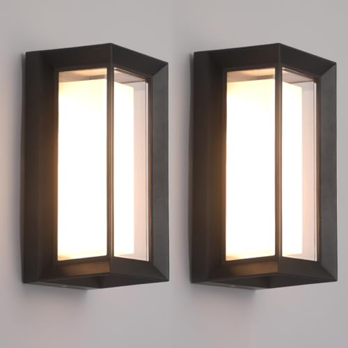 Image of Outdoor Lights for House 24W Exterior Lighting Fixtures 3-Color Adjustable 2200LM IP65 Waterproof Aluminum Exterior Wall Light Compatible with Dimmers for Patio, Yard, Back Yard 2 Pack